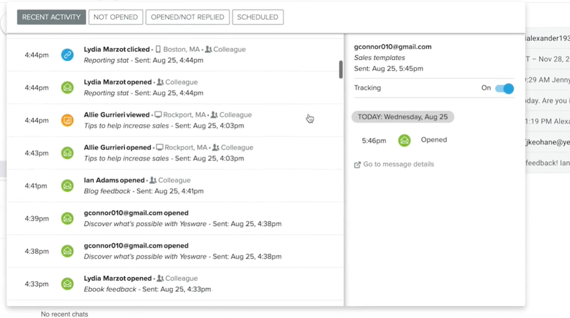 Yesware screenshot - 10 meilleurs logiciels de suivi des e-mails passés en revue en 2026