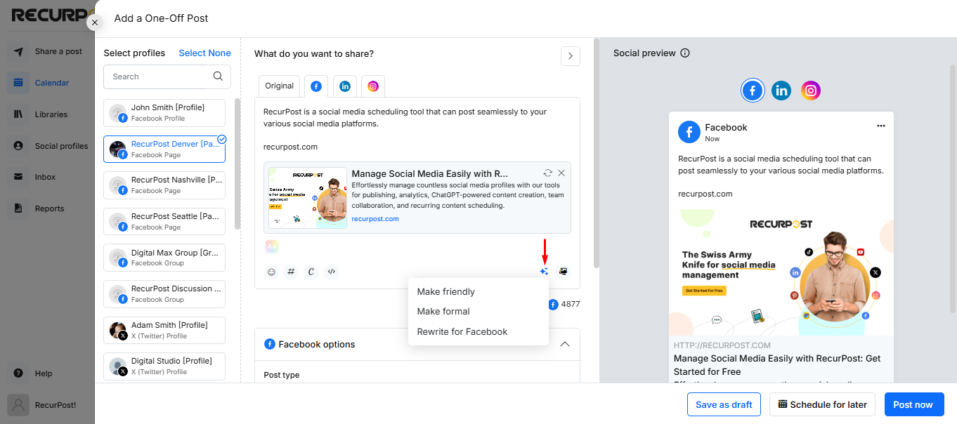 RecurPost screenshot - 27 meilleures alternatives à Hootsuite passées en revue en 2026