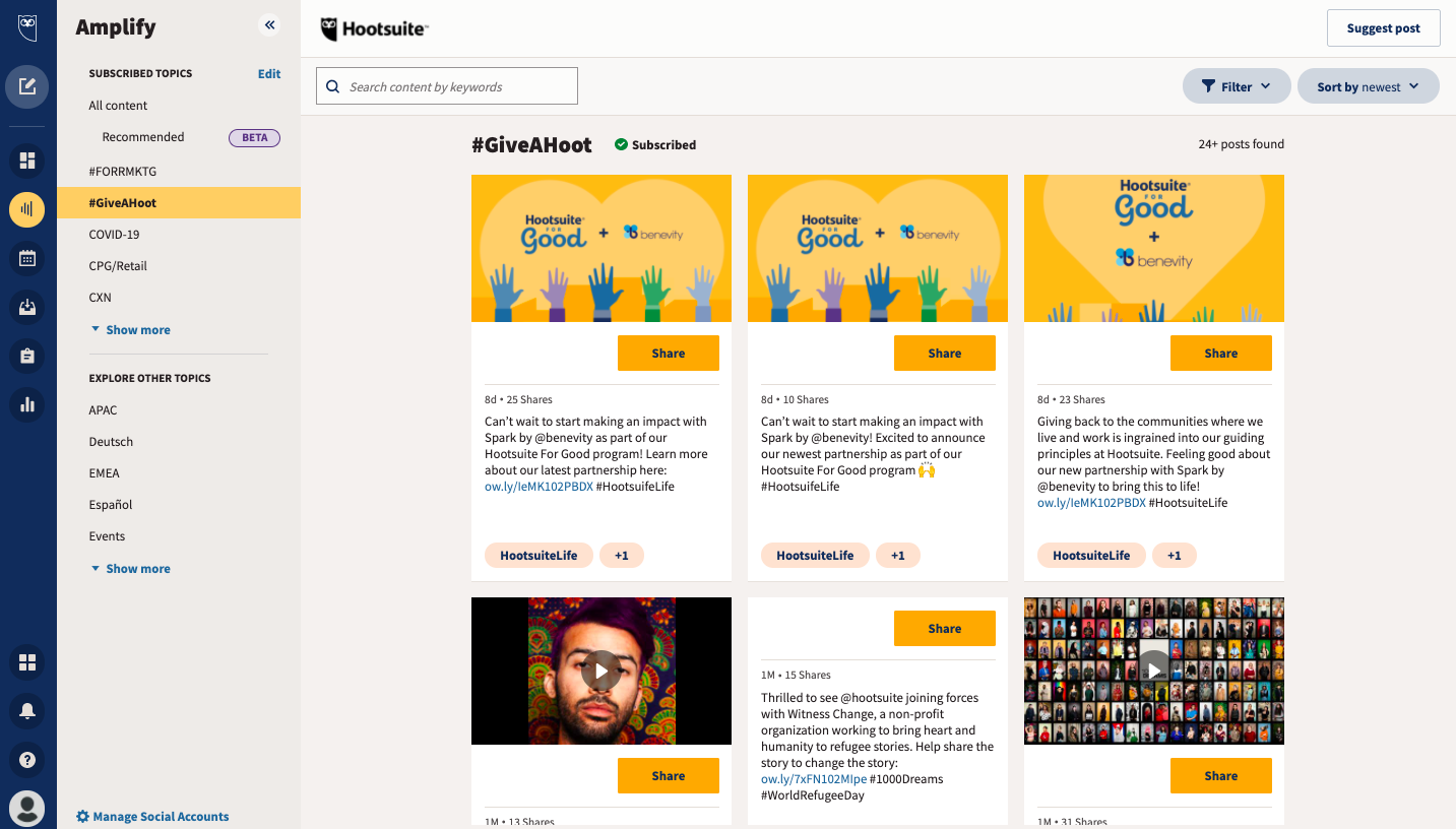 Hootsuite Amplify screenshot - 20 beste Employee Advocacy Software-Lösungen im Jahr 2026