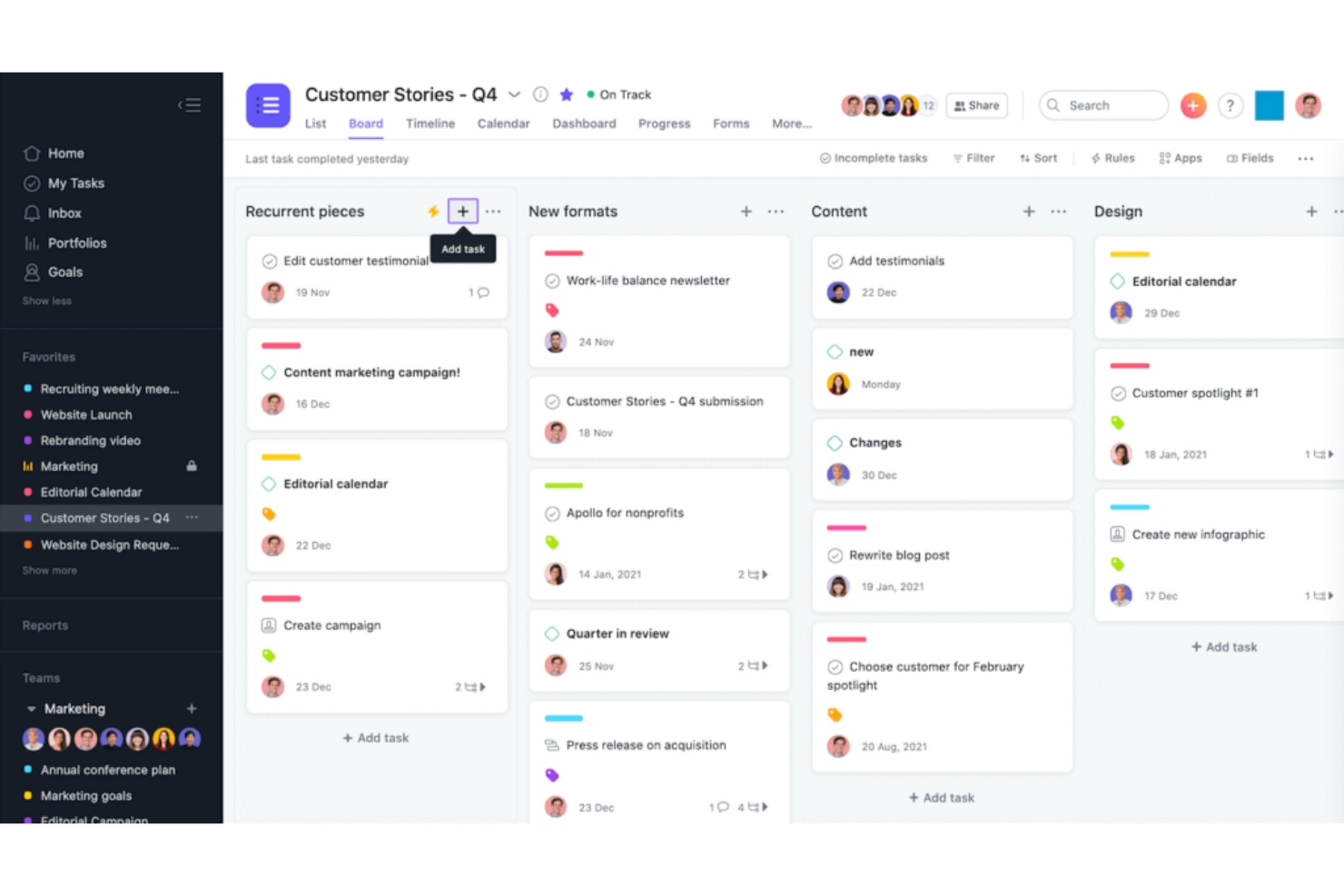 Asana screenshot - 33 Beste Marketing-Planungssoftware im Test für 2026