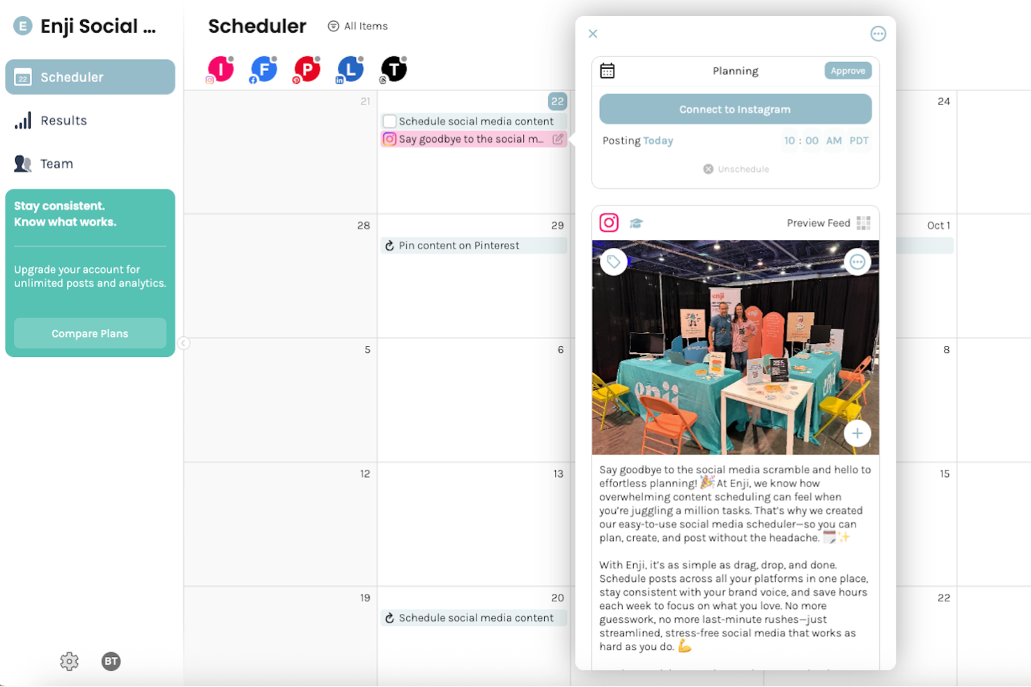 Enji screenshot - 10 meilleurs logiciels de marketing sur les réseaux sociaux examinés pour 2026