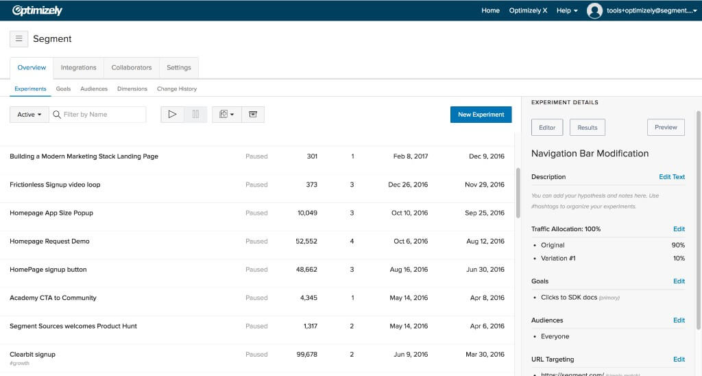 Optimizely screenshot - 10 meilleurs logiciels de marketing mobile de 2026