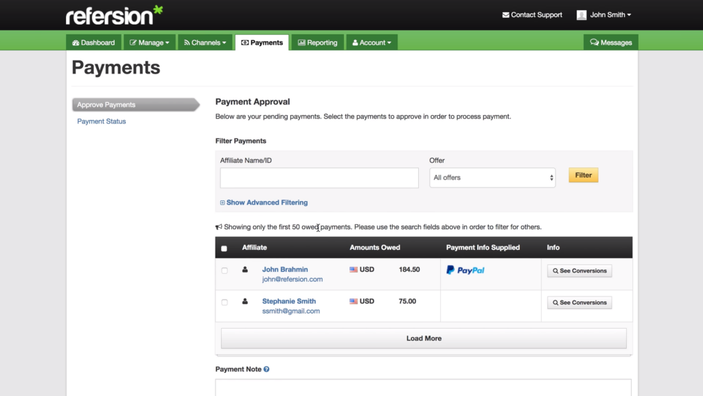 Refersion screenshot - 10 Meilleurs Logiciels de Marketing d’Influence Passés en Revue pour 2026