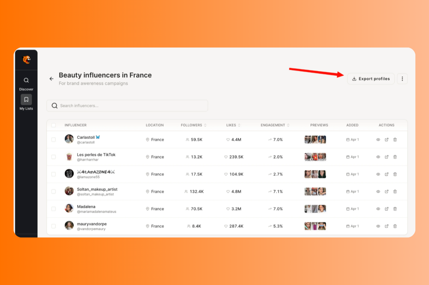 Tiger Finder screenshot - 10 Meilleurs Logiciels de Marketing d’Influence Passés en Revue pour 2026