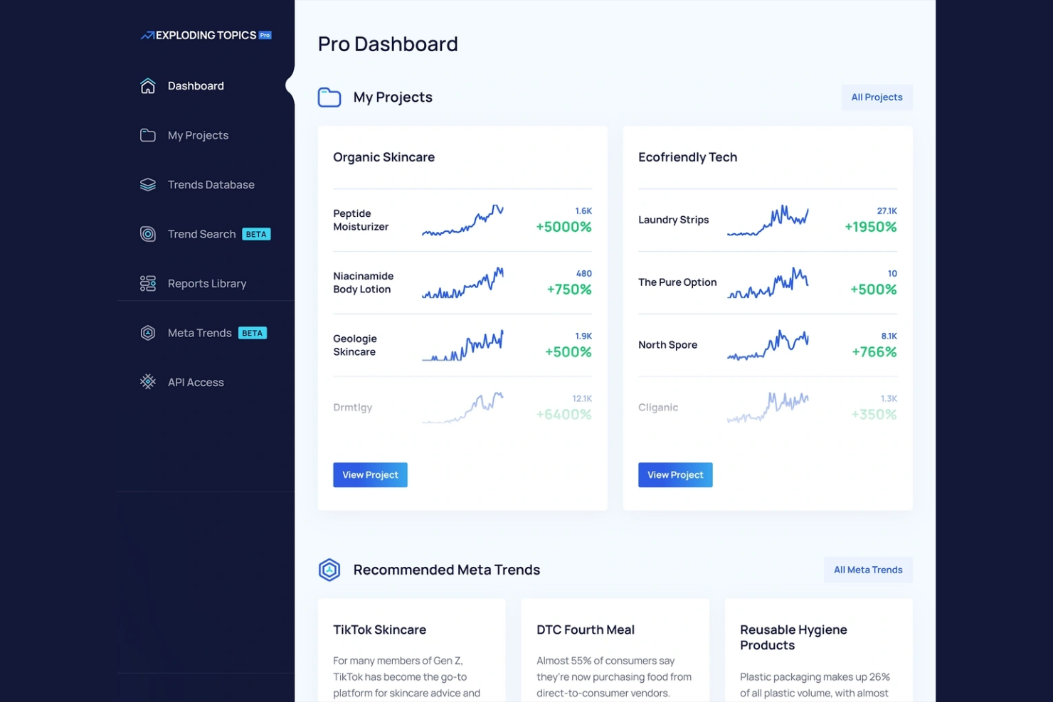 Exploding Topics screenshot - 10 mejores alternativas a Google Trends para 2026