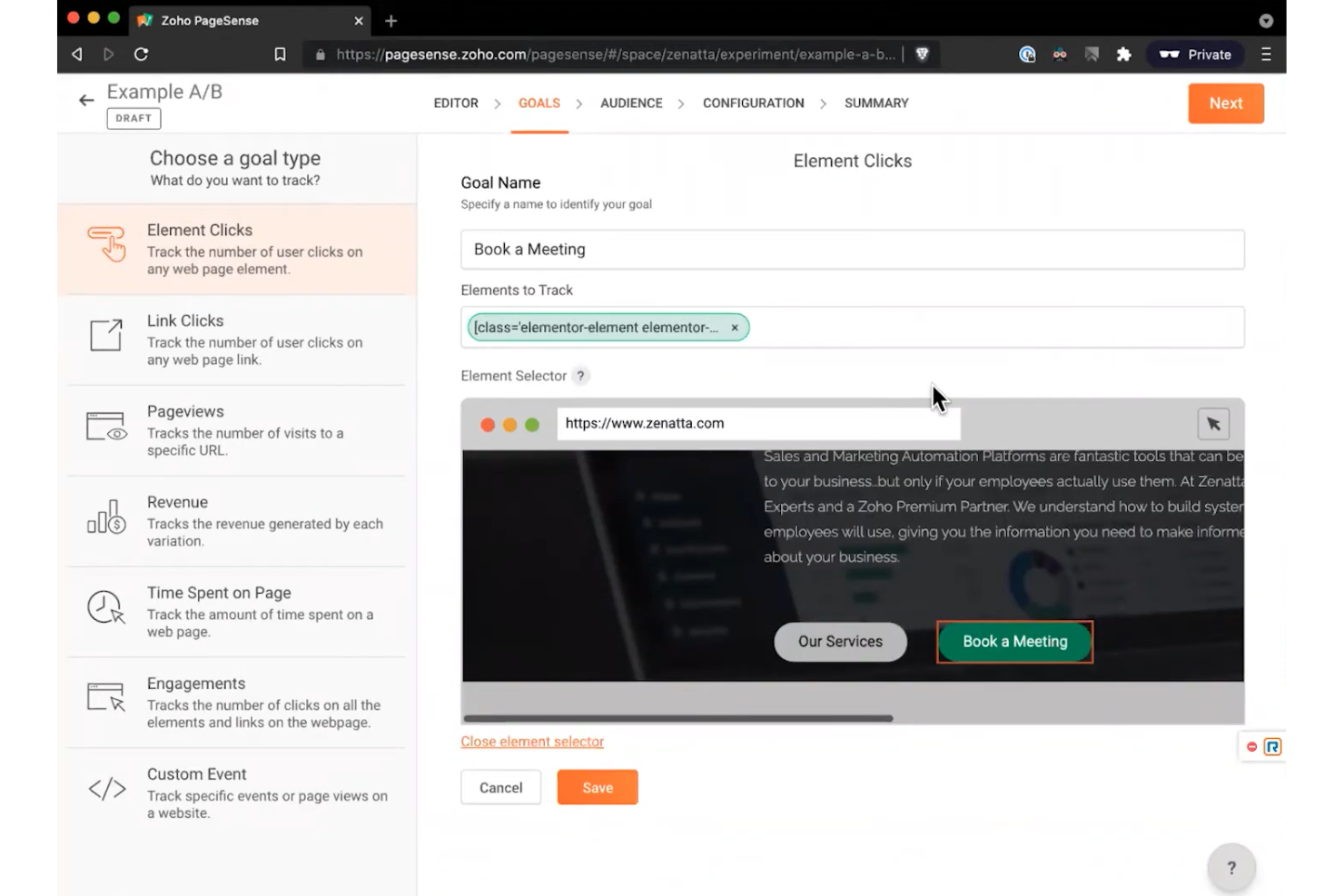 Zoho PageSense screenshot - 10 Migliori software per test A/B nel 2026