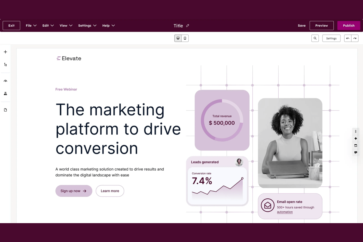 HubSpot Landing Page Builder screenshot - 10 migliori software per la progettazione di pagine web nel 2026