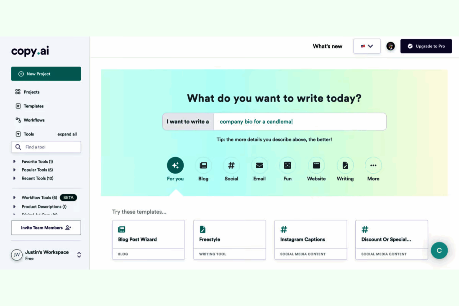 Copy.ai screenshot - 10 Mejores Generadores de Casos de Estudio con IA en 2026