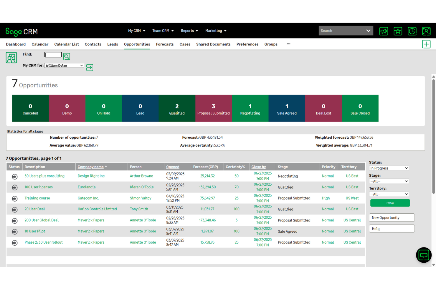 Sage screenshot - 10 software CRM B2B per 2026