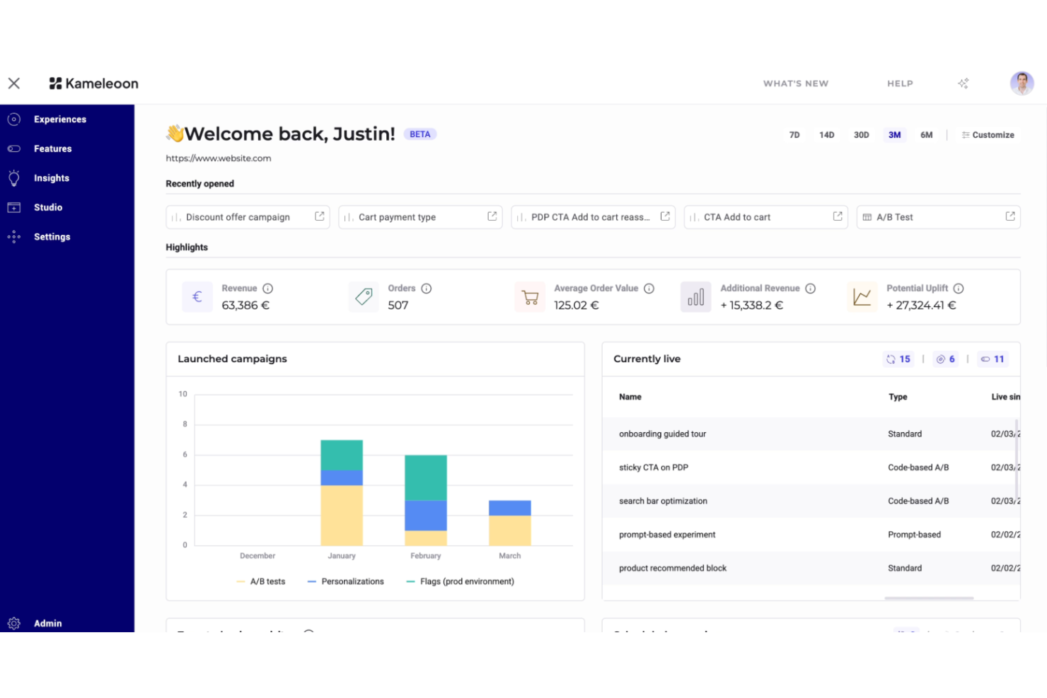 Kameleoon screenshot - 10 Migliori software per test A/B nel 2026
