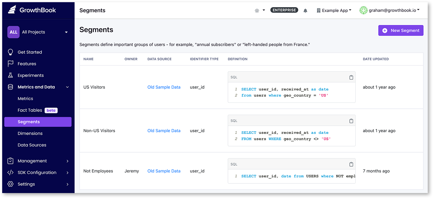 GrowthBook screenshot - 10 Migliori software per test A/B nel 2026