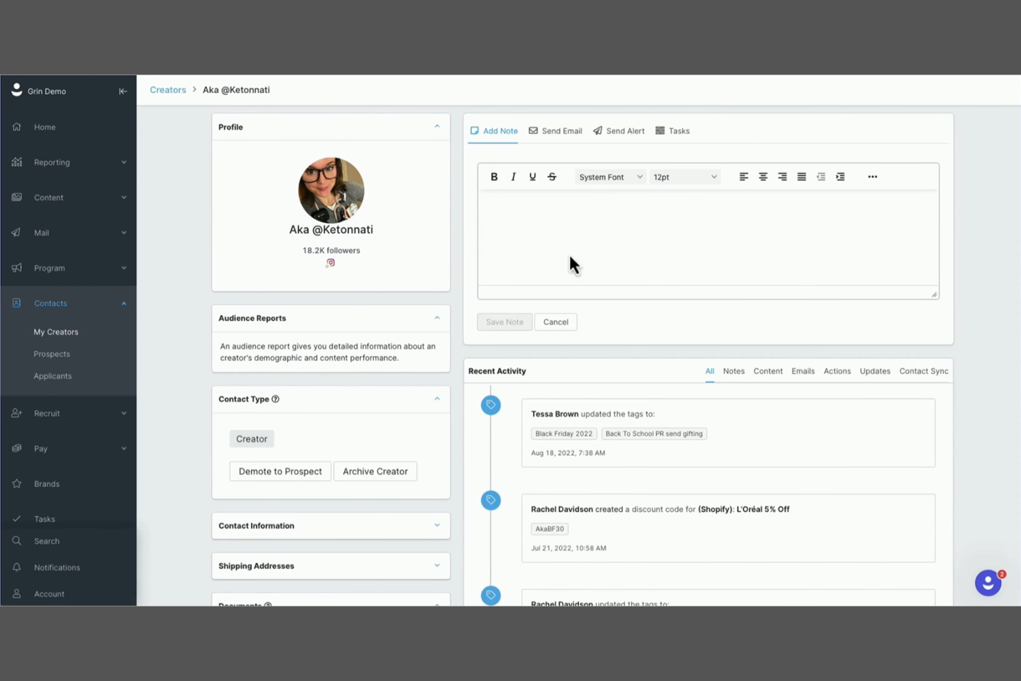 GRIN screenshot - Las 10 mejores plataformas de marketing de influencers con IA en 2026