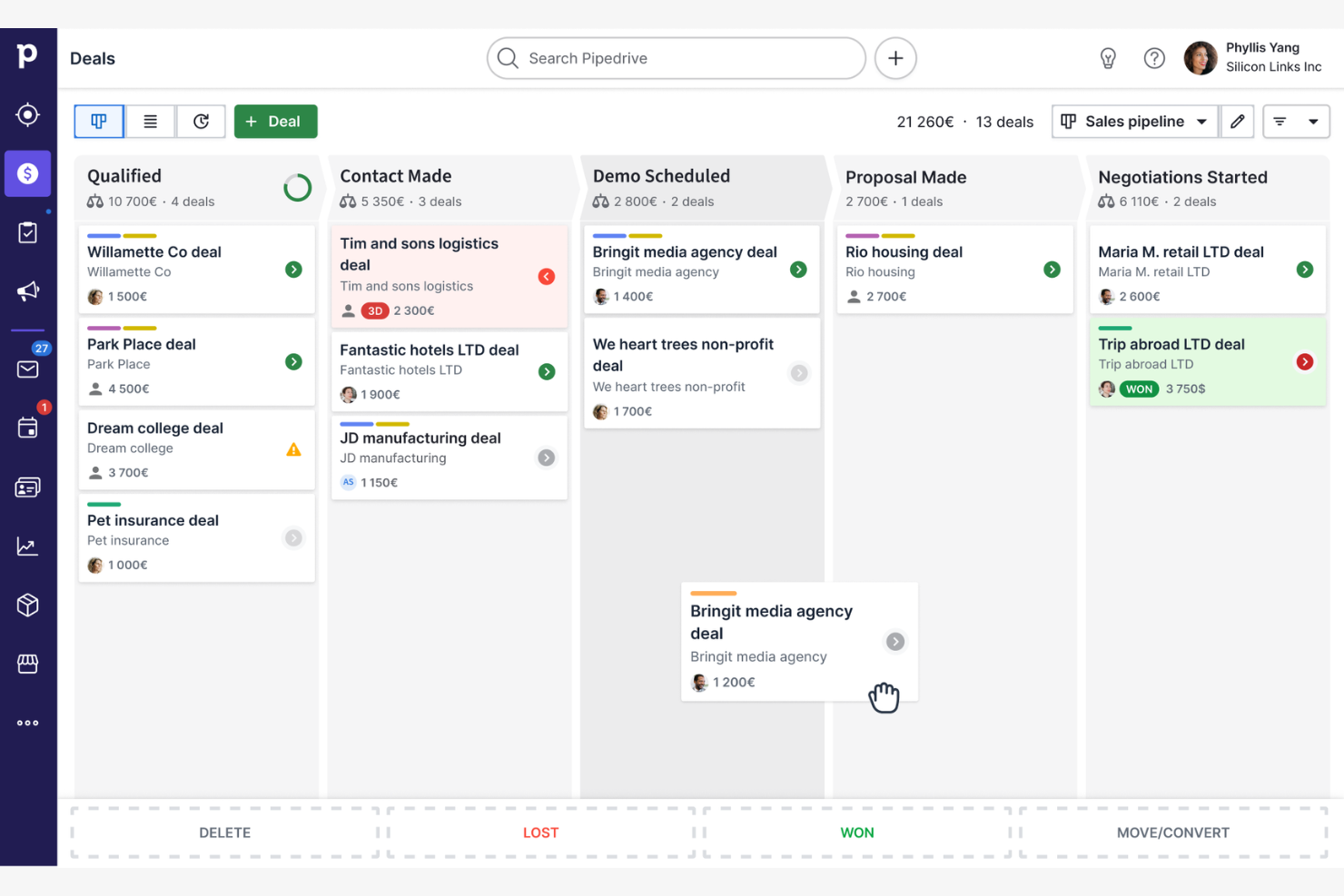 Pipedrive screenshot - 14 alternativas a monday CRM para 2026