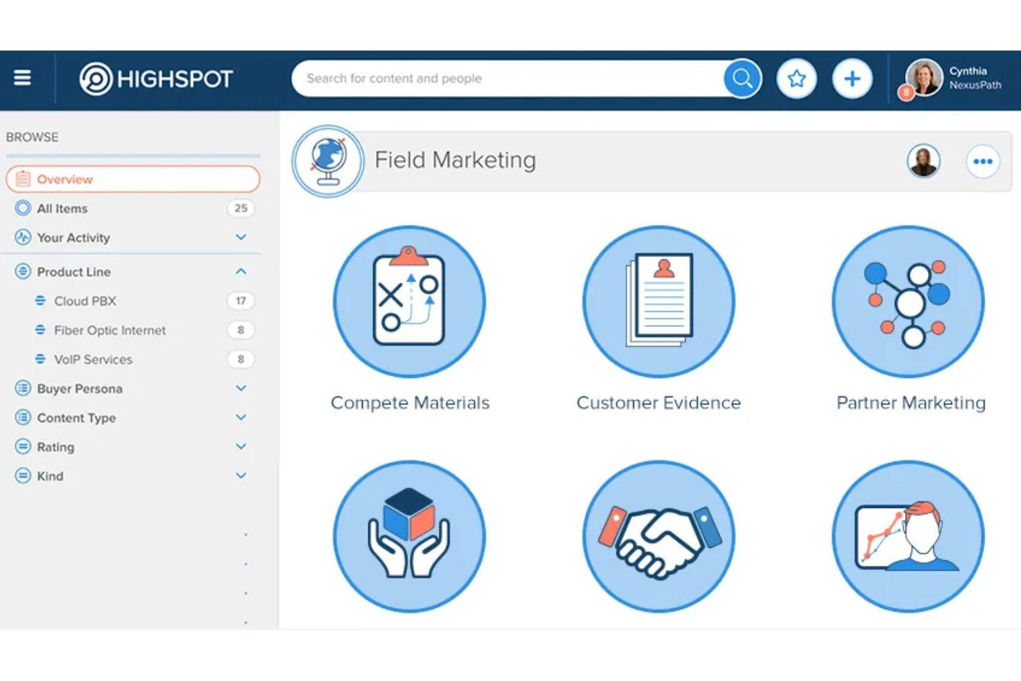 Highspot screenshot - 10 migliori strumenti di abilitazione dei partner di canale AI nel 2026