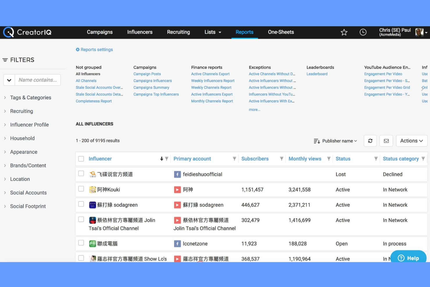 CreatorIQ screenshot - Las 10 mejores plataformas de marketing de influencers con IA en 2026