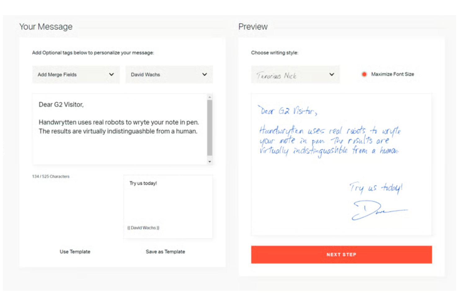 Handwrytten screenshot - 10 Mejores Herramientas de Marketing Directo por Correo Con IA en 2026