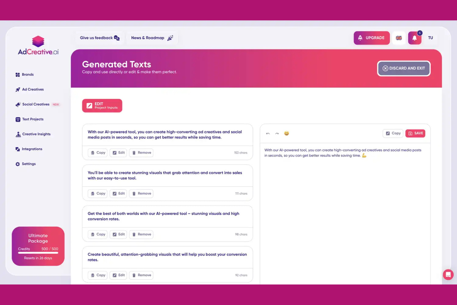 AdCreative.ai screenshot - 10 mejores herramientas de publicidad con IA en 2026