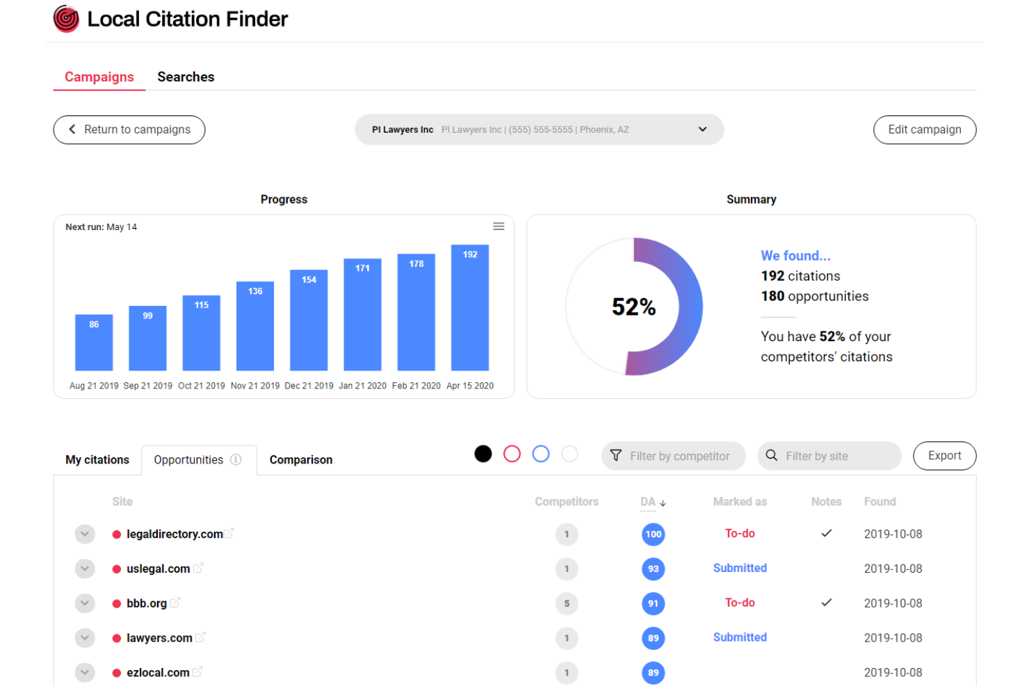 Whitespark screenshot - 10 migliori strumenti SEO locali nel 2026
