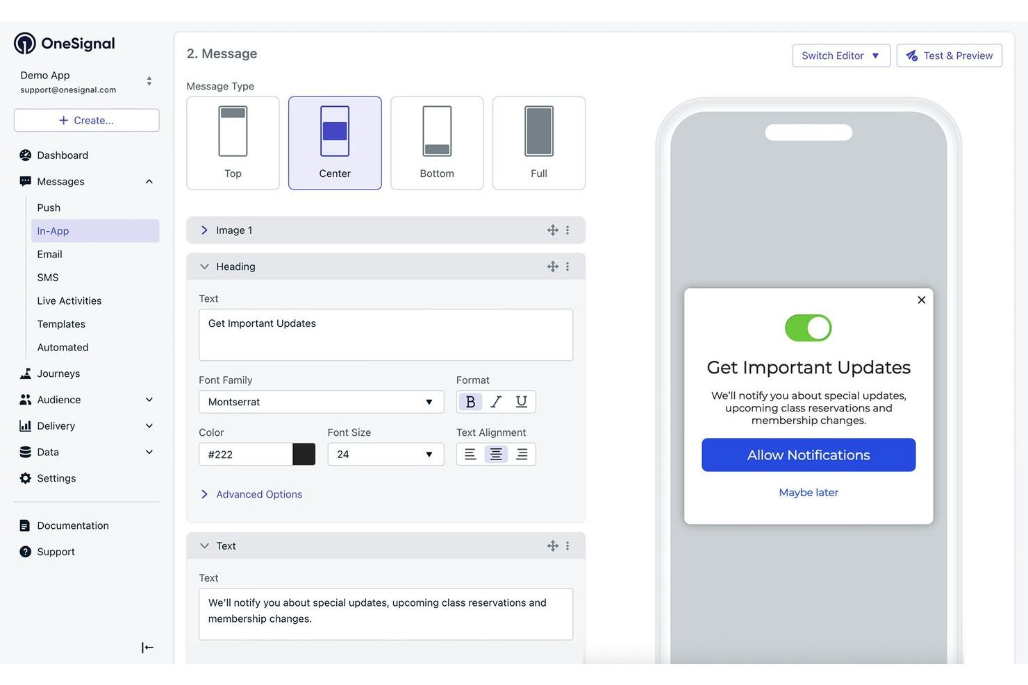 OneSignal screenshot - 10 Migliori Servizi per Notifiche Push per il 2026