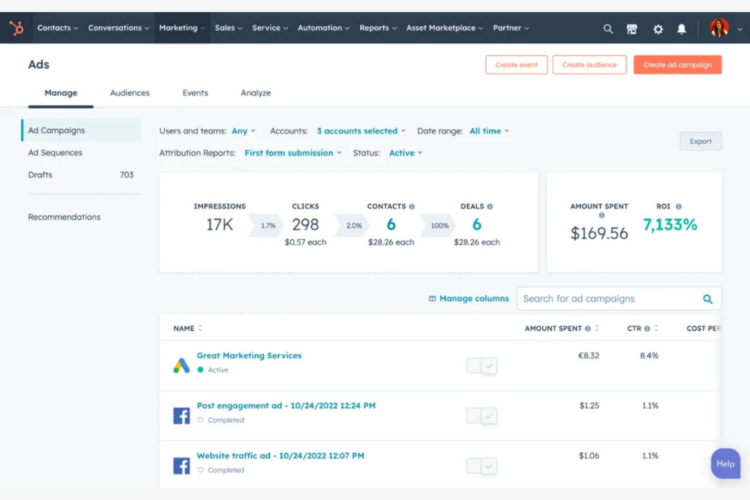 HubSpot screenshot - 10 Mejores Programas de Publicidad Elegidos para 2026