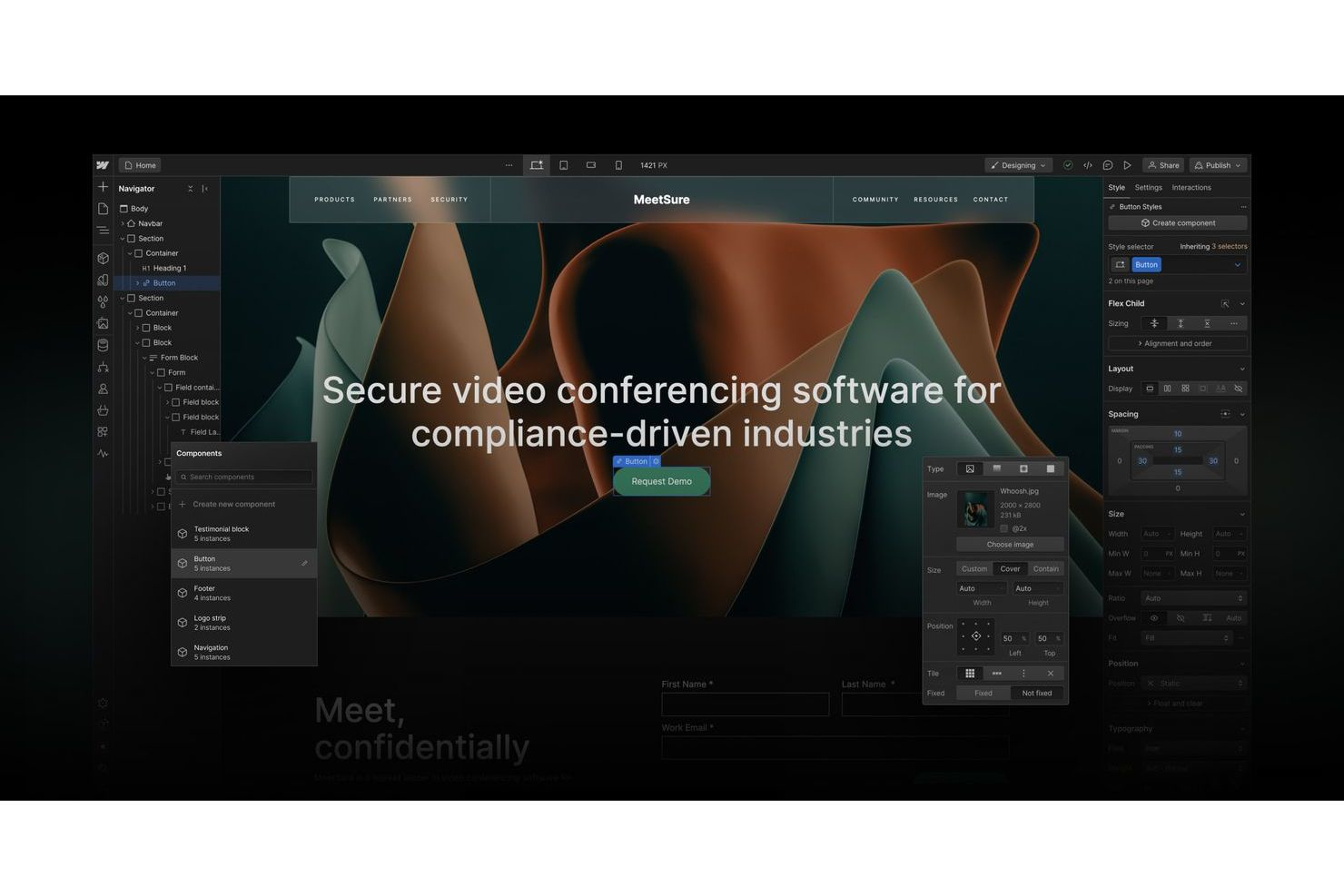 Webflow screenshot - 10 mejores alternativas a Carrd para 2026