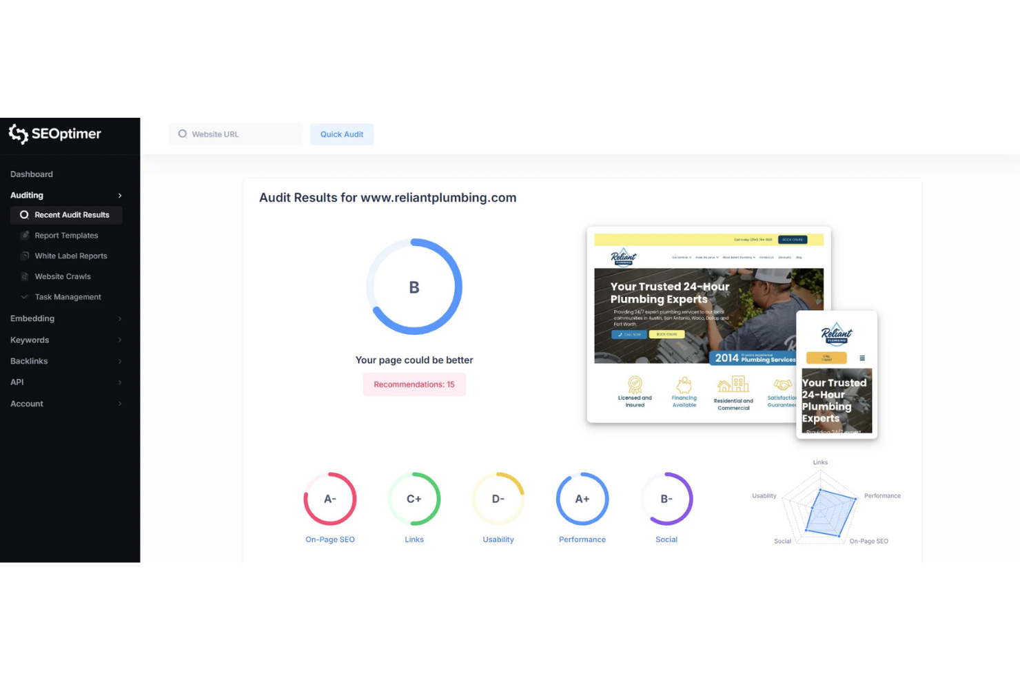 SEOptimer screenshot - 10 Mejores Herramientas SEO de Marca Blanca para 2026