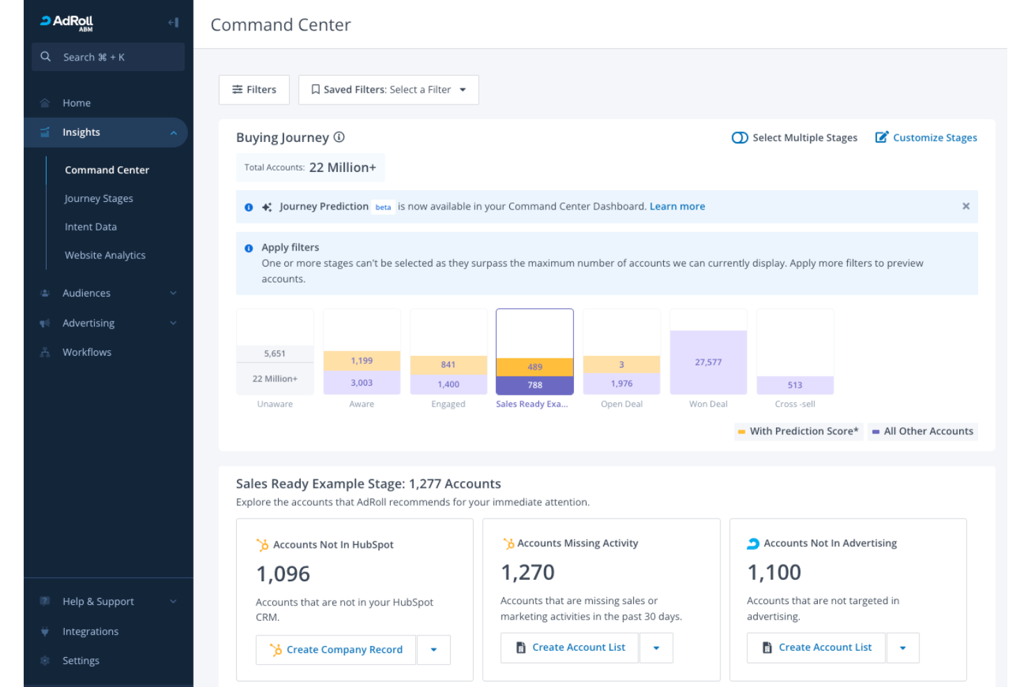 AdRoll ABM screenshot - 10 Migliori piattaforme di marketing account-based con IA nel 2026