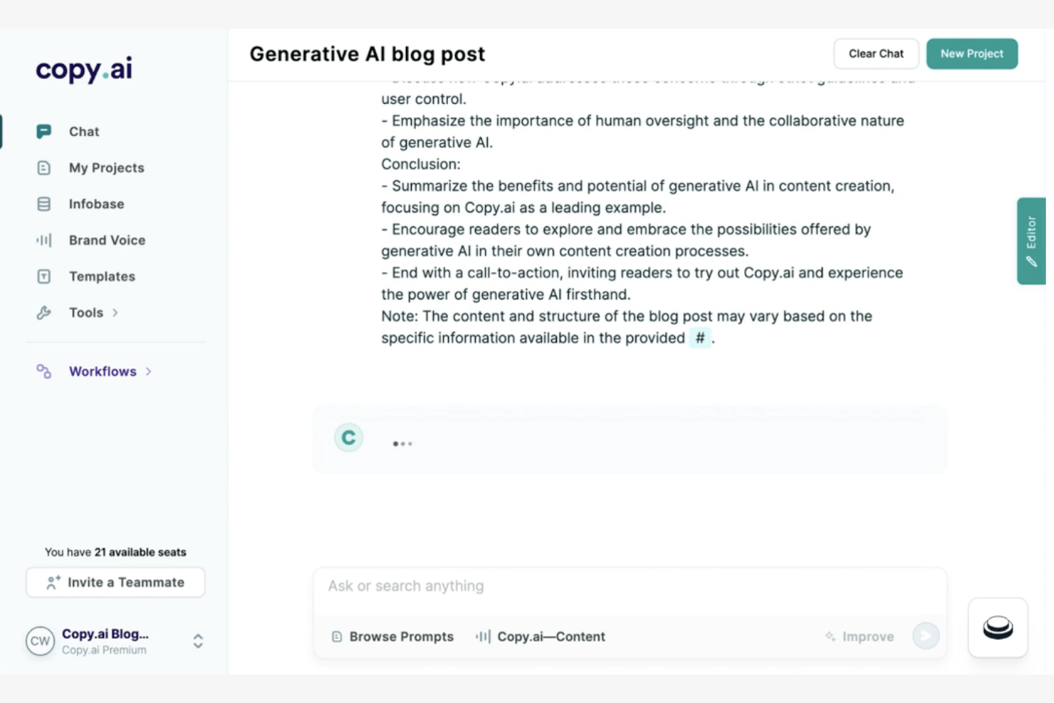 Copy.ai screenshot - 1 Mejores Programas Gratuitos de Escritura con IA Analizados en 2026