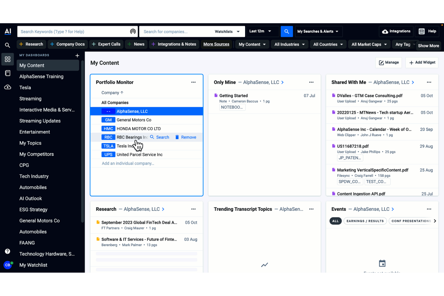 AlphaSense screenshot - 22 Mejores Plataformas de Inteligencia Competitiva con IA en 2026
