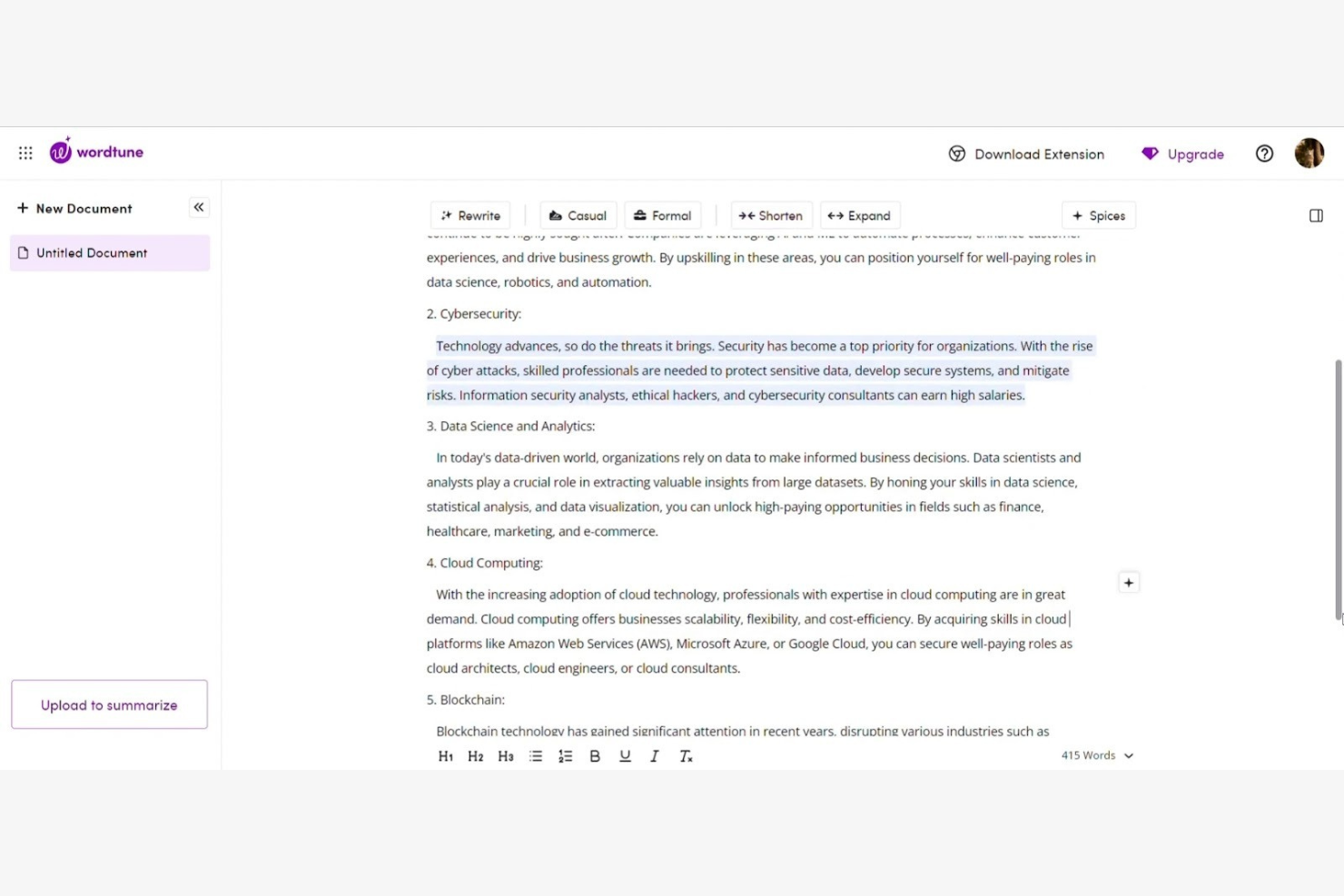 Wordtune screenshot - 1 Mejores Programas Gratuitos de Escritura con IA Analizados en 2026