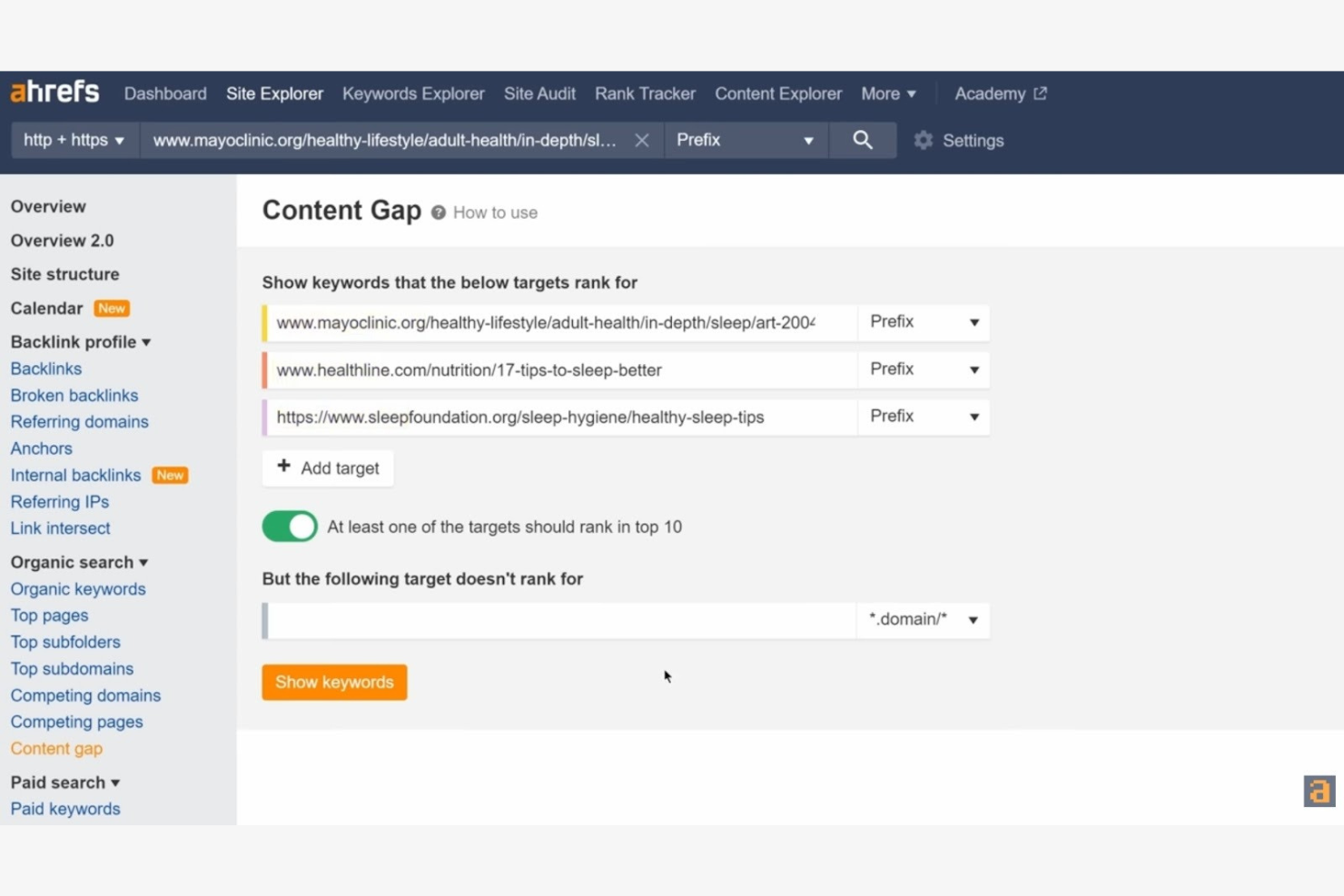 Ahrefs screenshot - 1 Mejores Programas Gratuitos de Escritura con IA Analizados en 2026