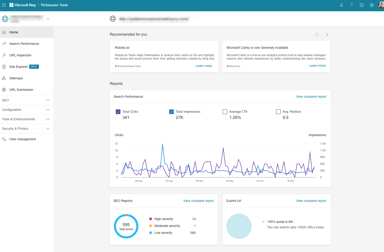 Bing Webmaster Tools screenshot - 10 herramientas de análisis web seleccionadas para 2026
