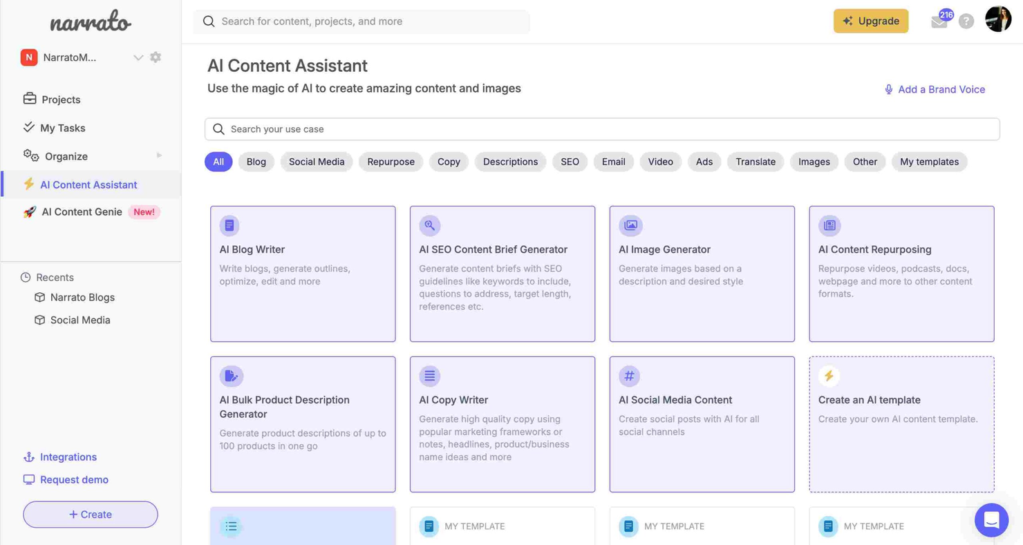 Narrato screenshot - 10 mejores herramientas de gestión de contenido con IA en 2026