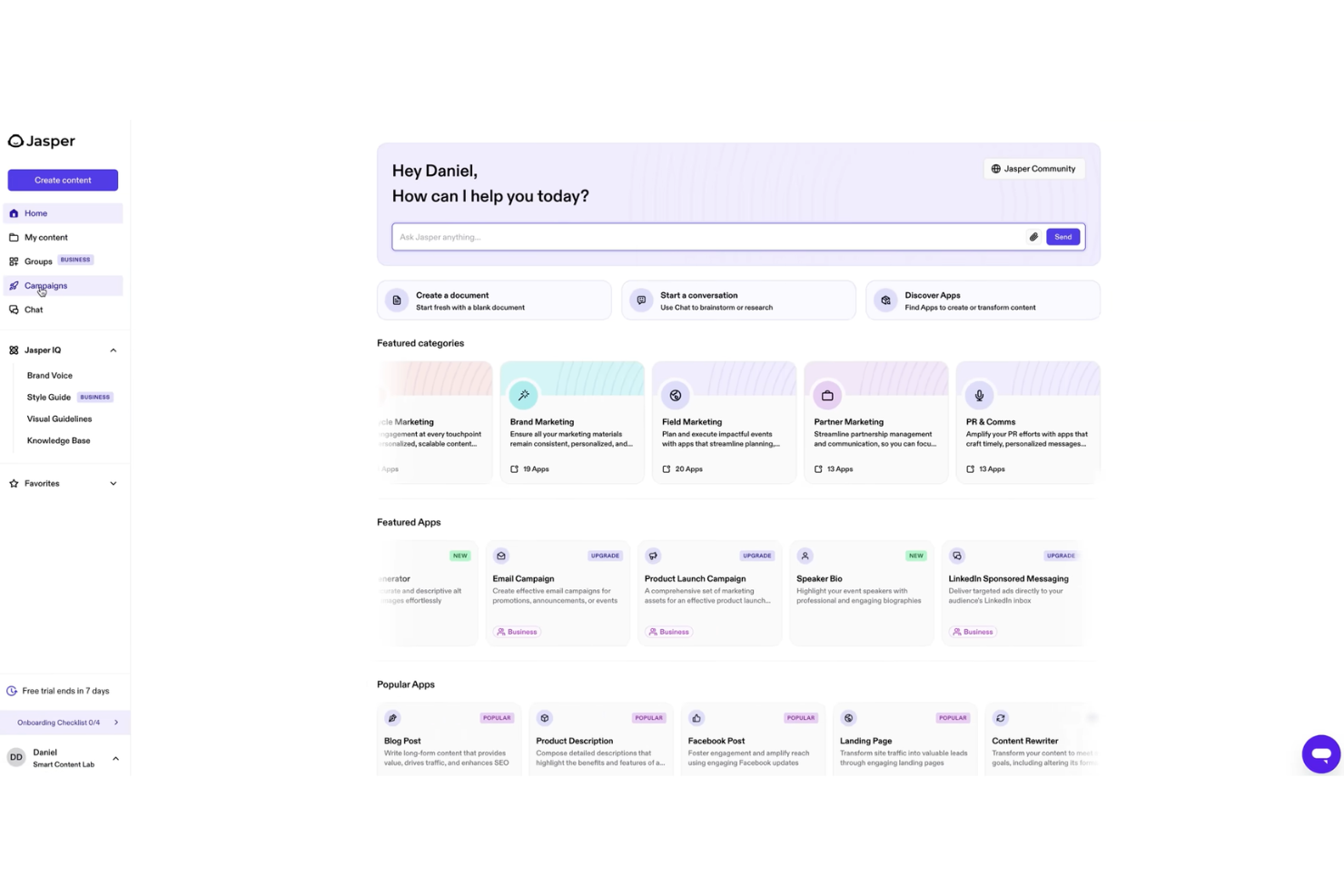Jasper screenshot - 10 mejores herramientas de gestión de contenido con IA en 2026