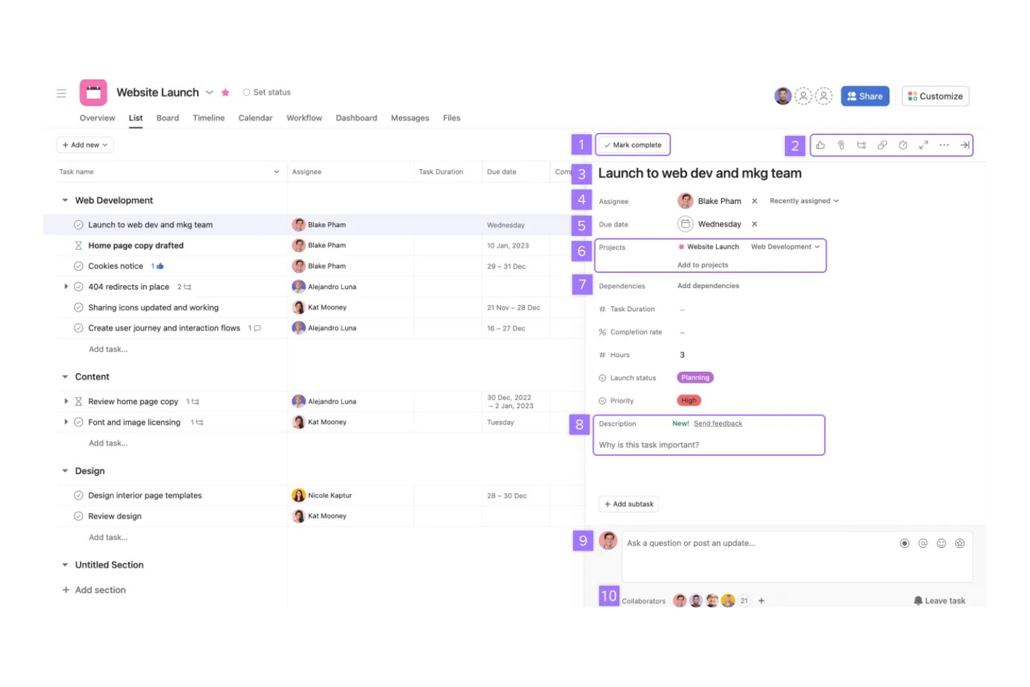 Asana screenshot - 10 alternative a Confluence per il 2026
