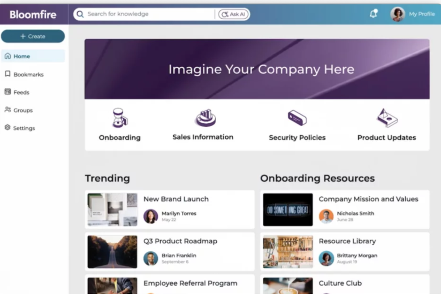 Bloomfire screenshot - 17 Migliori Software di Gestione Comunità con IA nel 2026