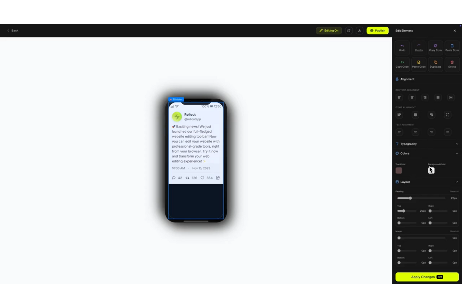 Rollout screenshot - 10 migliori generatori di landing page AI per 2026