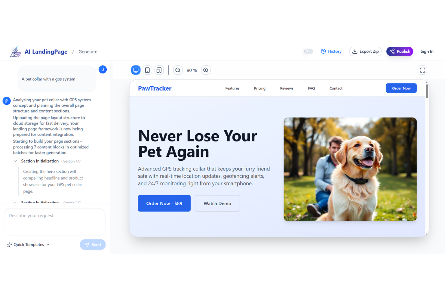 AI LandingPage screenshot - 10 migliori generatori di landing page AI per 2026