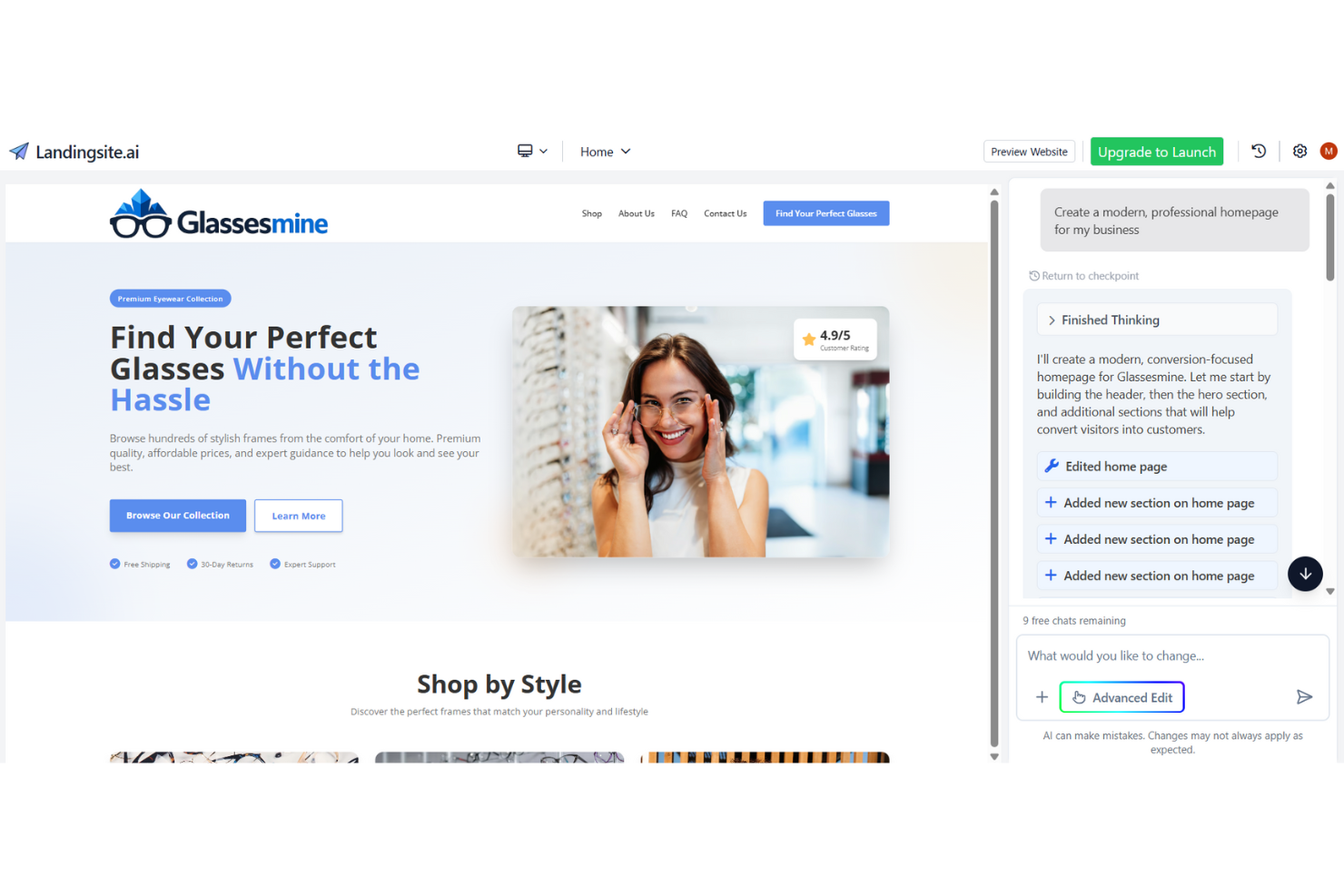 Landingsite.ai screenshot - 10 mejores generadores de landing pages con IA para 2026