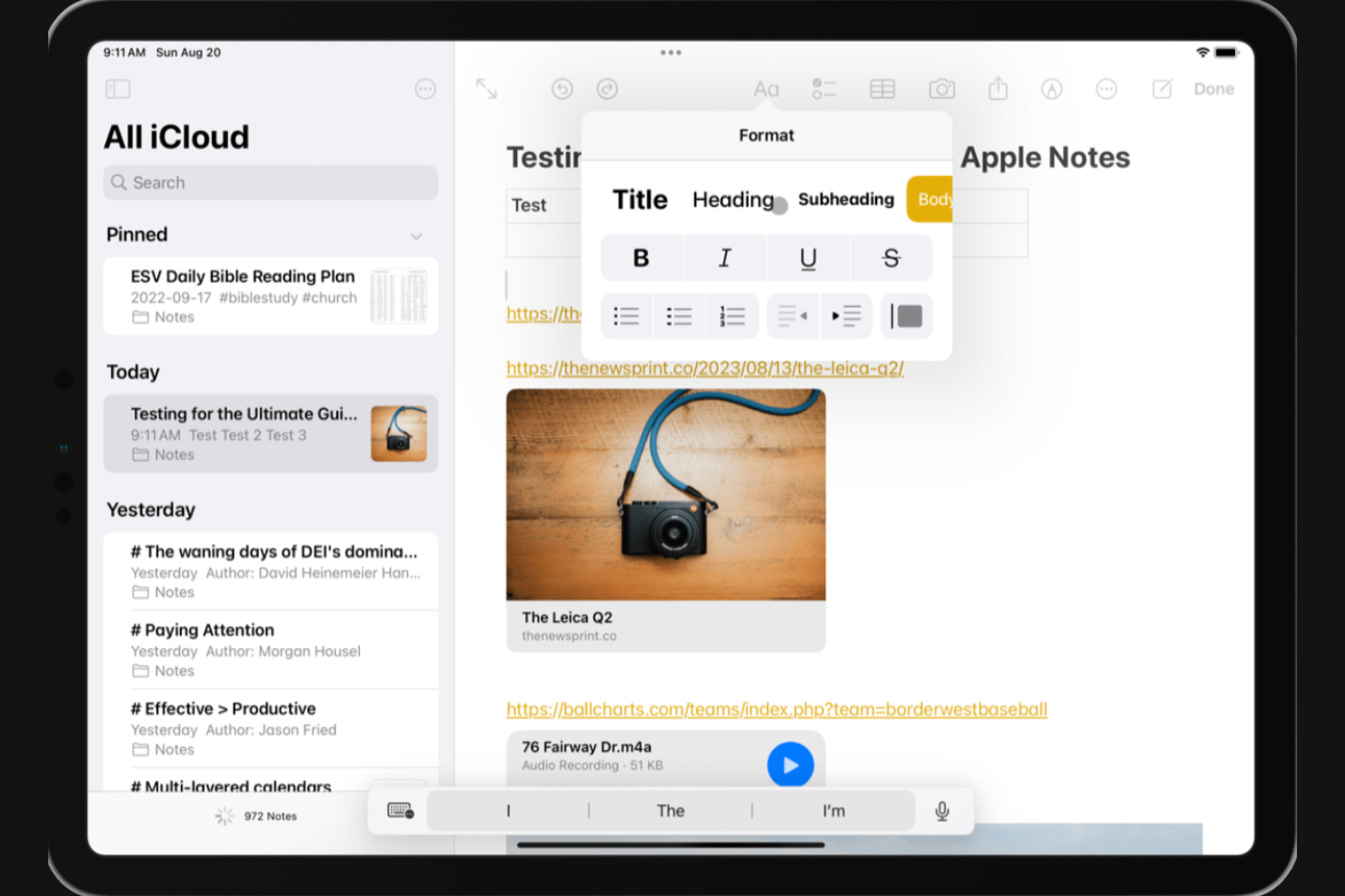 Apple Notes screenshot - 10 alternative a Notion per il 2026