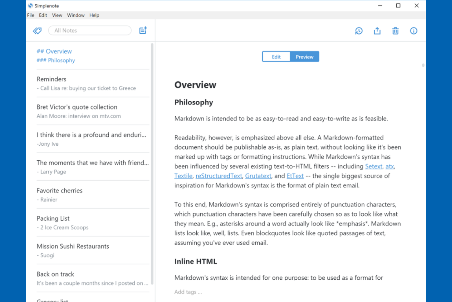 Simplenote screenshot - 10 alternative a Notion per il 2026