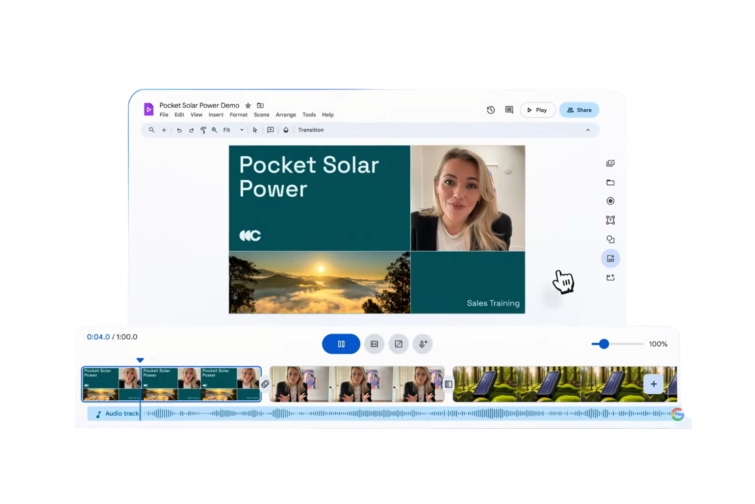 Google Vids screenshot - 10 Migliori Applicazioni di Montaggio Video con Intelligenza Artificiale Recensite nel 2026