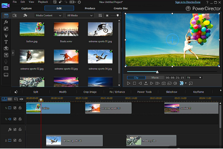 CyberLink PowerDirector screenshot - 10 migliori software di montaggio video recensiti nel 2026