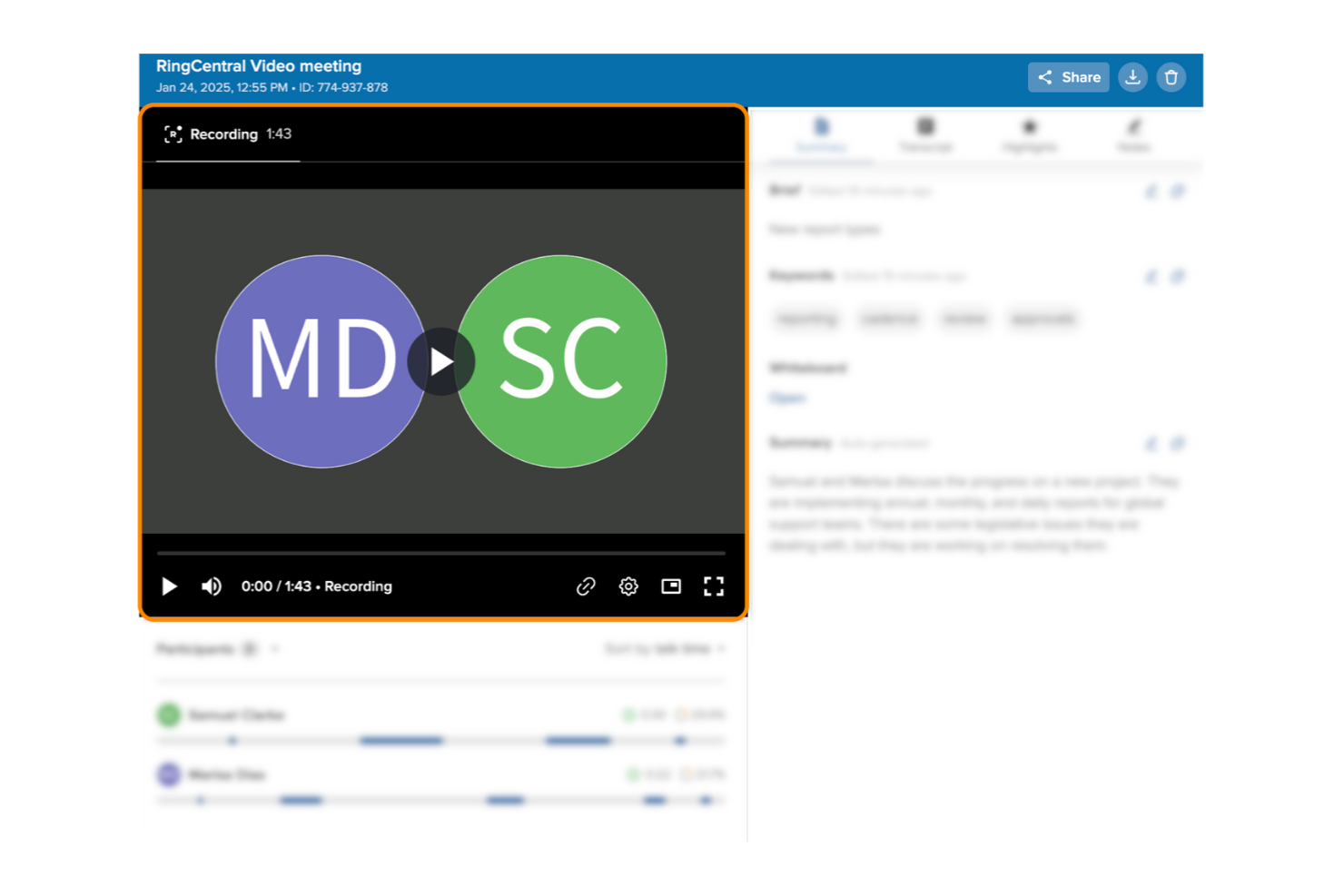 RingCentral screenshot - 10 alternativas a Loom seleccionadas para 2026