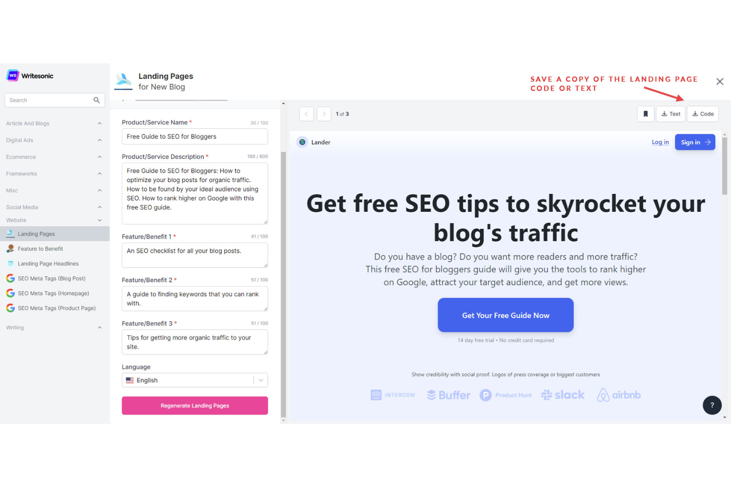 Writesonic screenshot - Las 10 mejores herramientas de redacción SEO seleccionadas para 2026