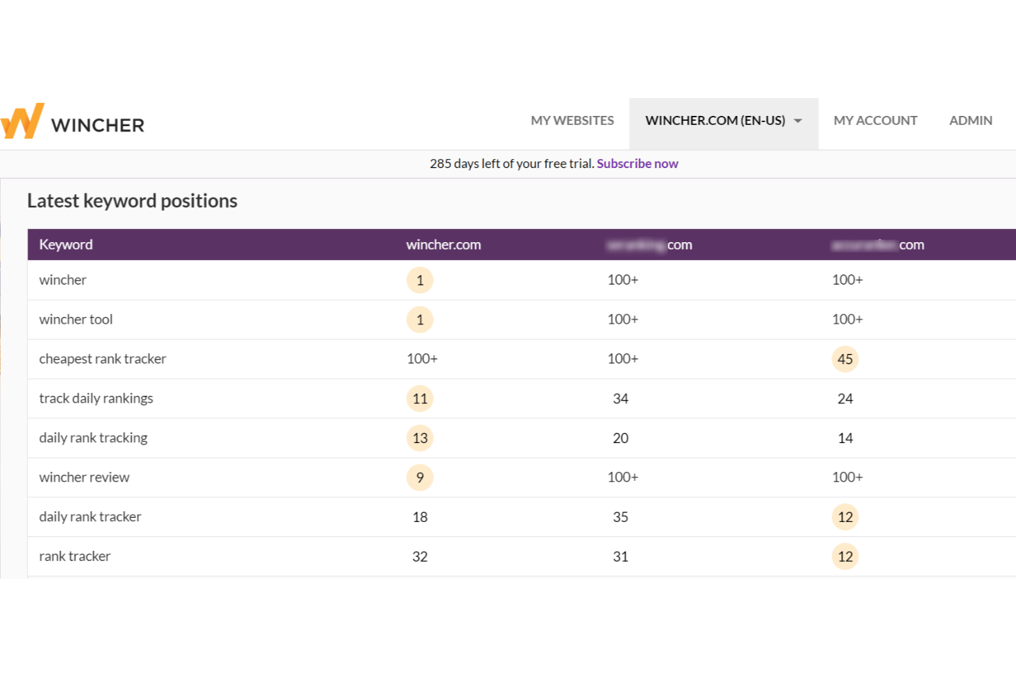 Wincher screenshot - 10 migliori software per il monitoraggio del posizionamento selezionati per il 2026
