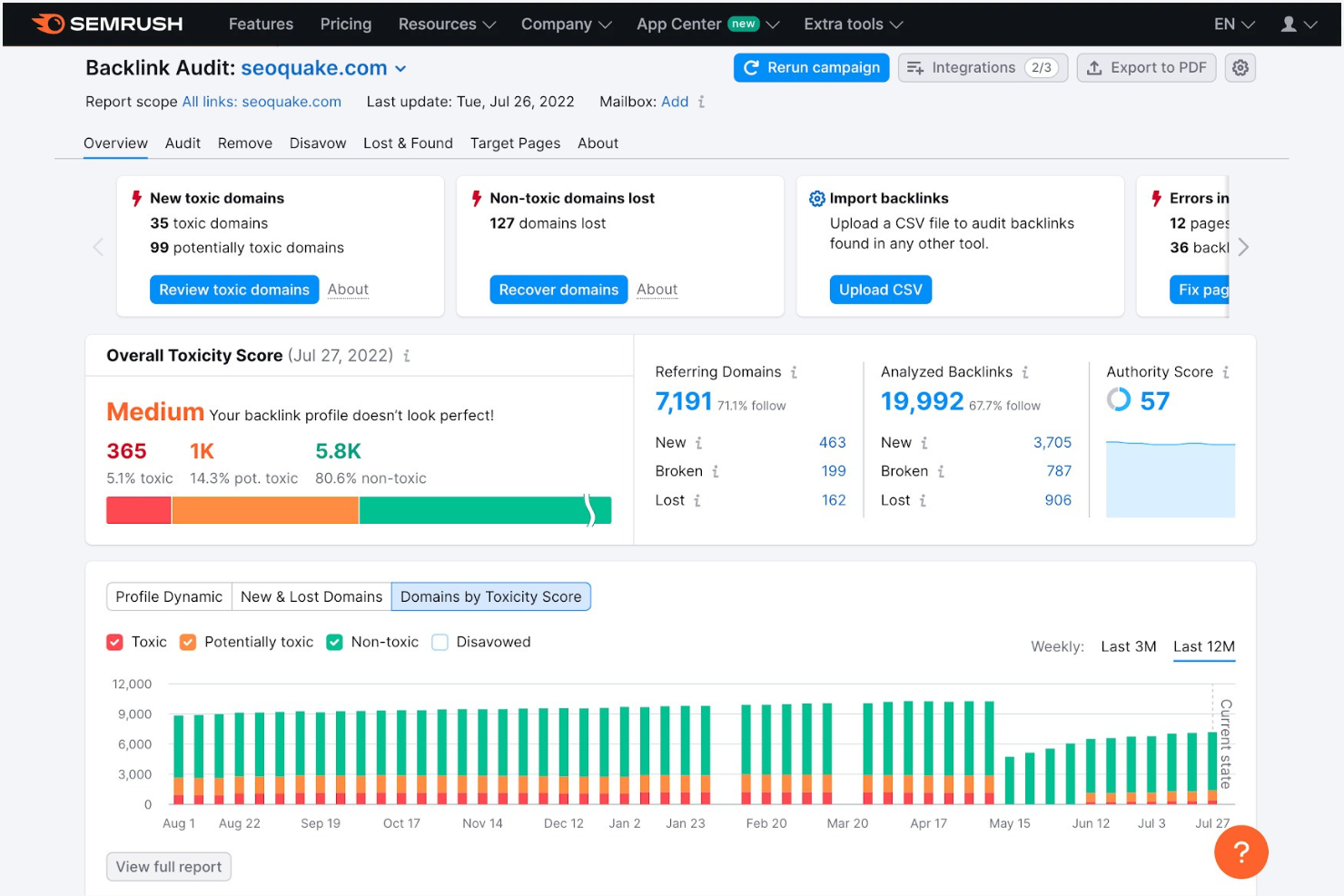 Semrush screenshot - 10 Mejores Herramientas de Análisis de Backlinks para 2026