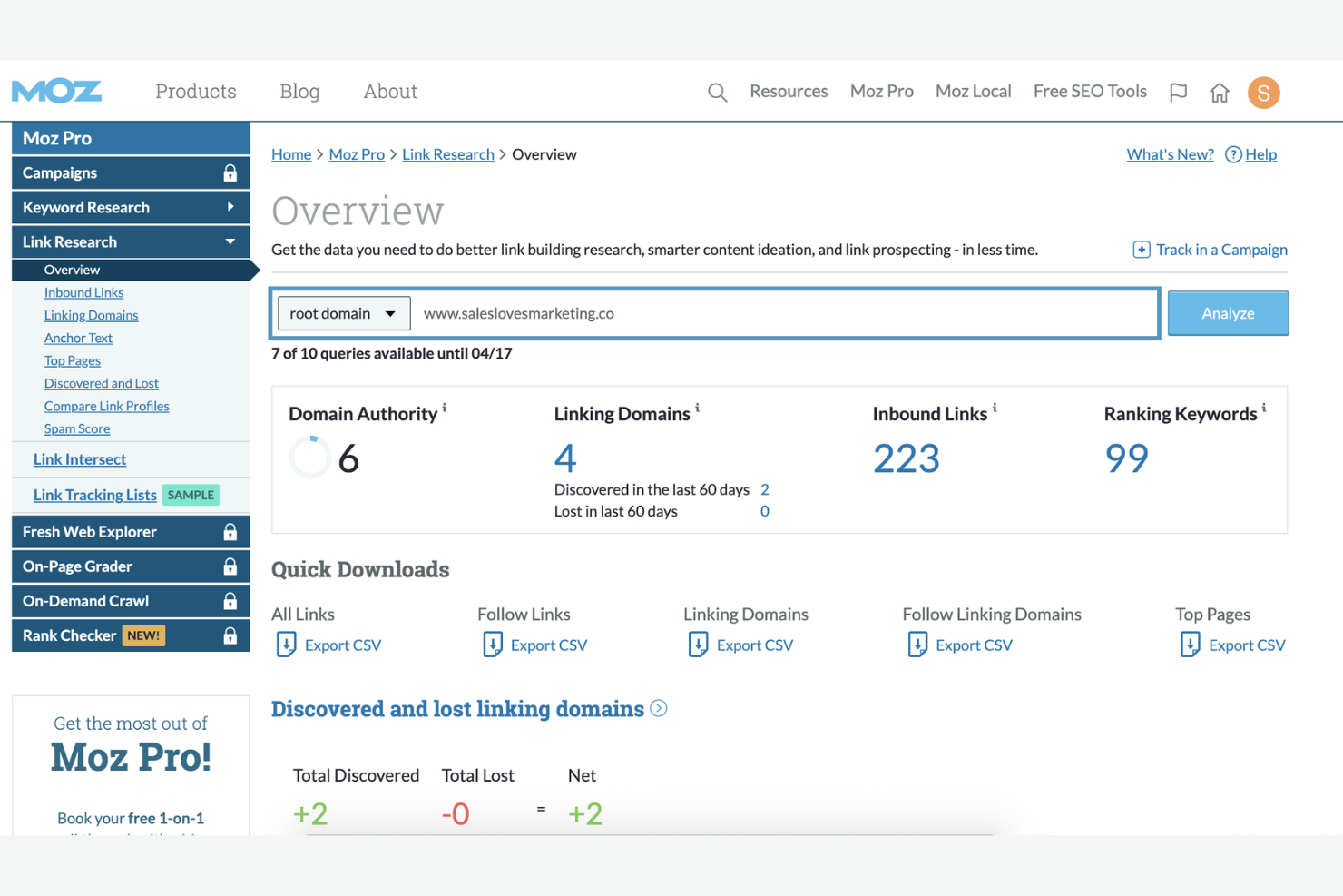 Moz screenshot - 10 Mejores Herramientas de Análisis de Backlinks para 2026