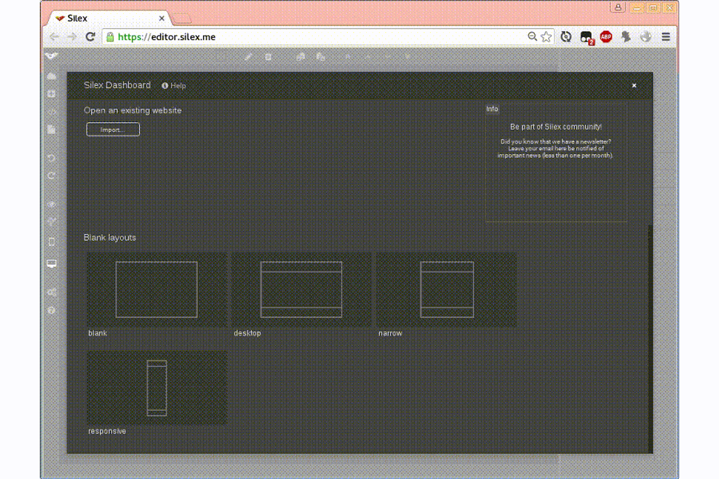 Silex screenshot - 10 mejores alternativas a Webflow seleccionadas para 2026