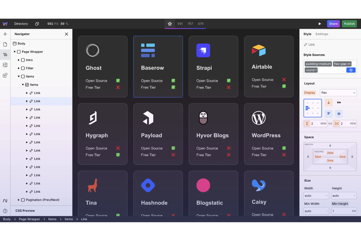 Webstudio screenshot - 10 migliori alternative a Webflow scelte per 2026